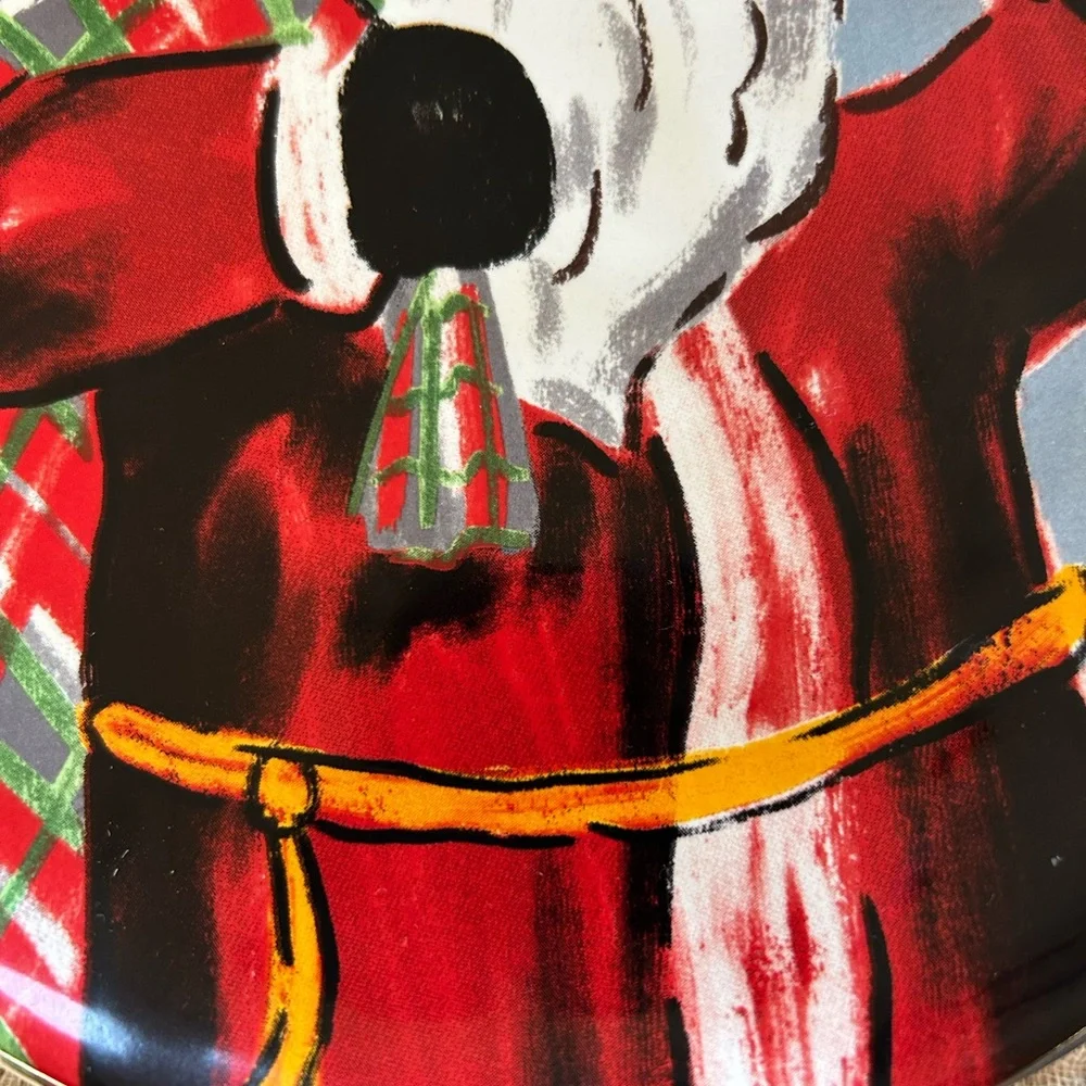 Mud Pie Santa Holding Gift Sack Christmas  8” Ceramic 8” Salad Plates. Set of 2